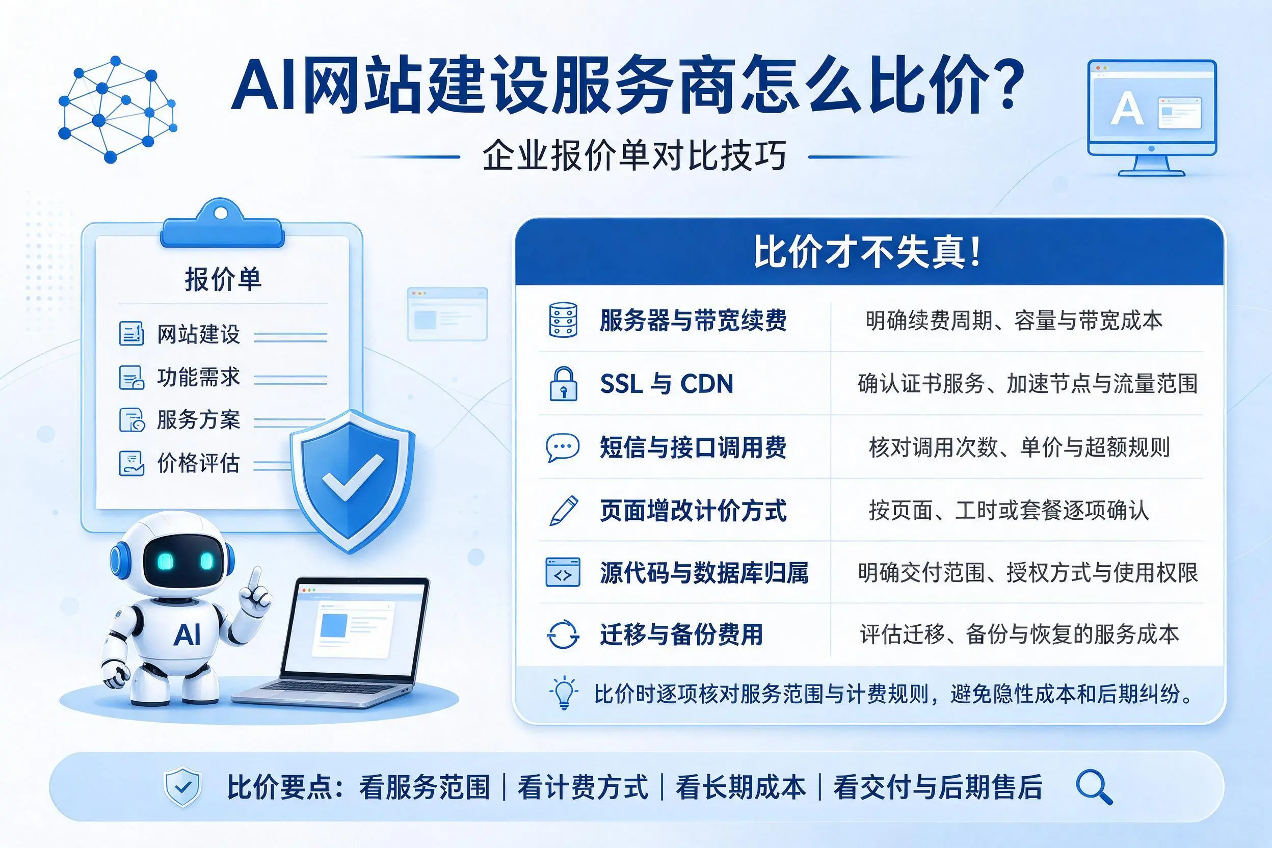 AI网站建设服务商怎么比价？南昌企业报价单对比技巧