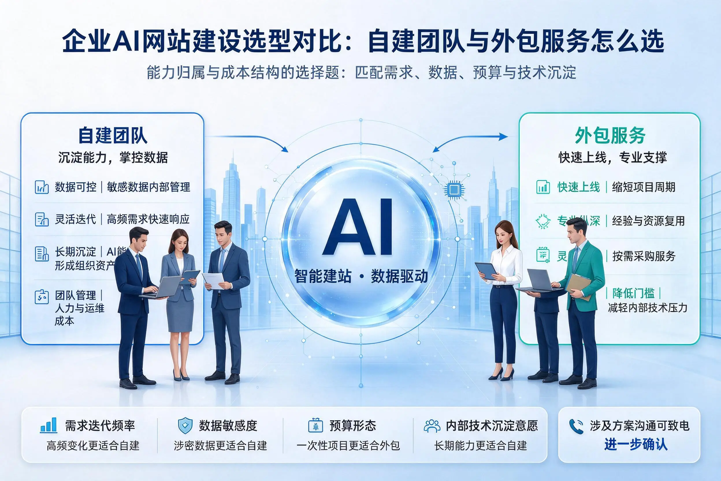 南昌企业AI网站建设选型对比：自建团队与外包服务怎么选